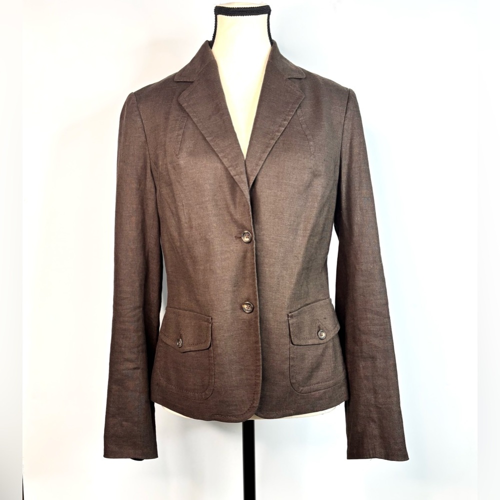 Banana Republic Tailored Brown Linen Two Button Pocket Front Career Blazer 4-6